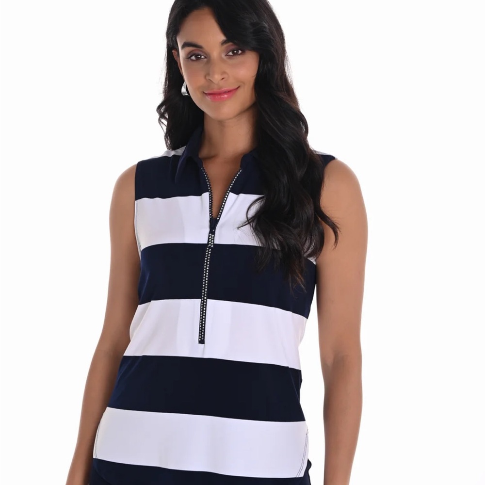 FRANK LYMAN Navy & White Sleeveless Top